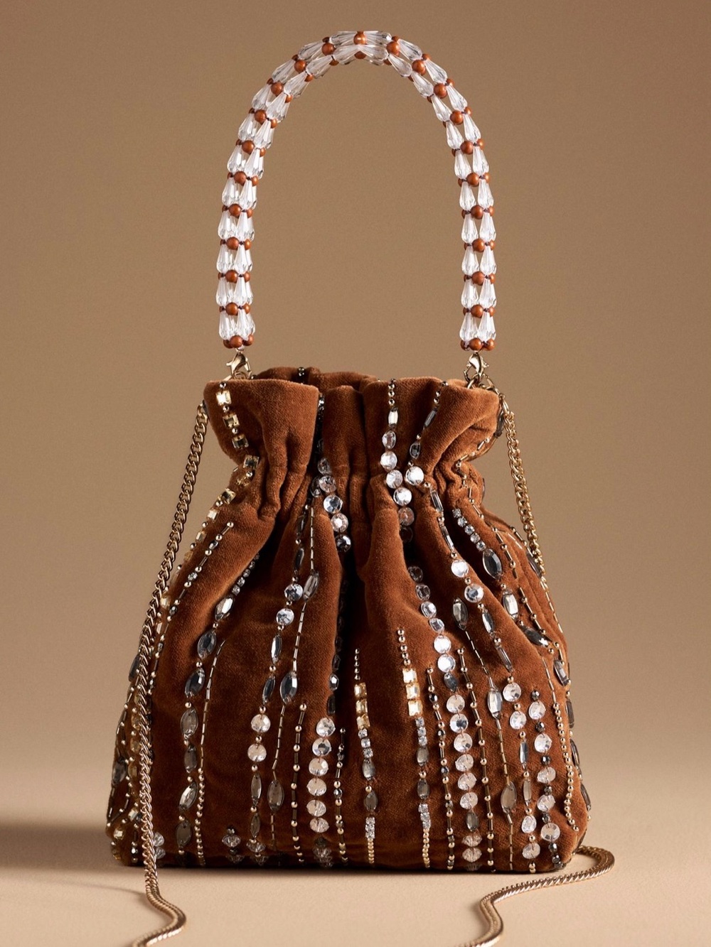 Anthropologie Embellished Velvet Pouch Drawstring Bag